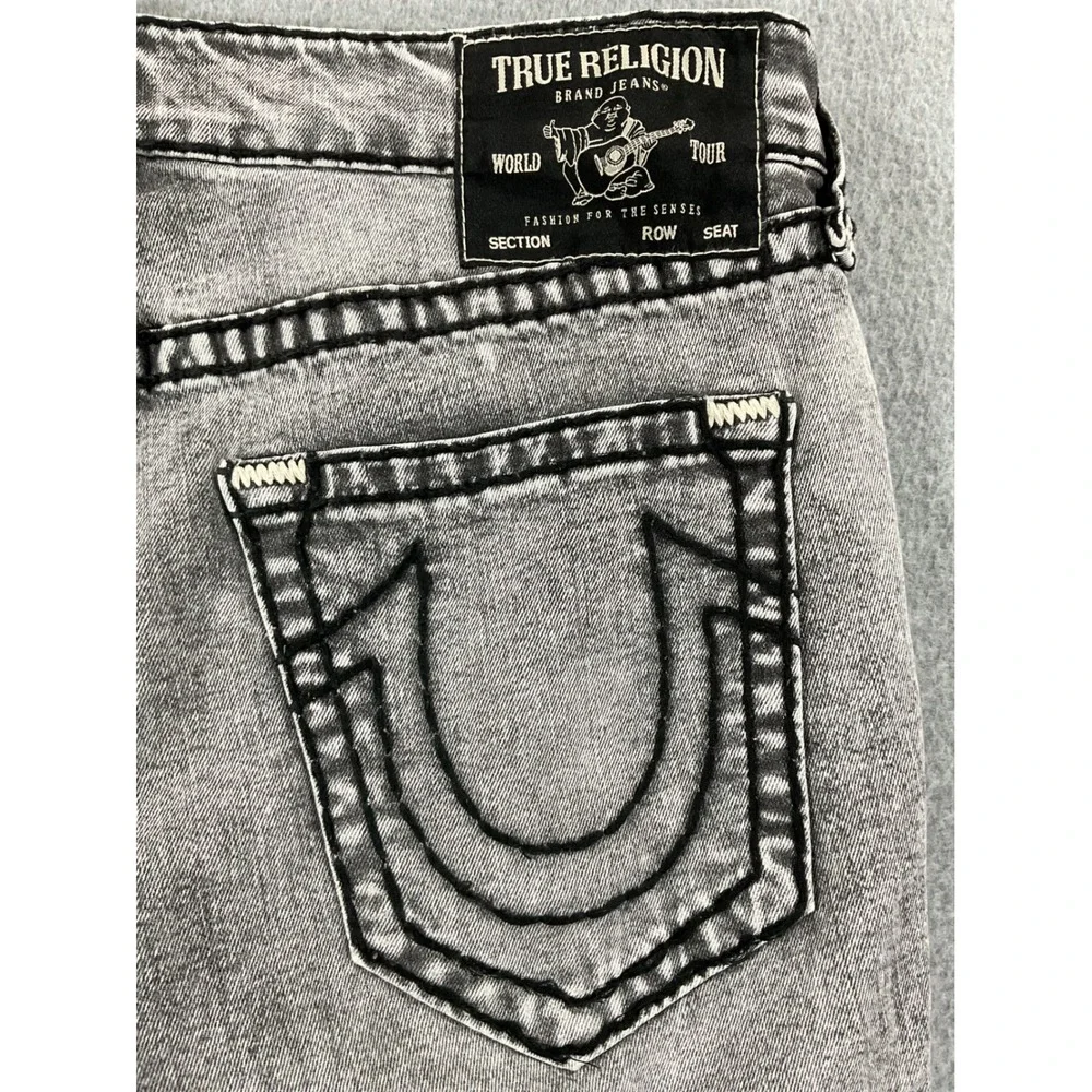 True Religion Ricky Relaxed Straight Gray Acid Wash Denim Cut Off Mens 34 1128